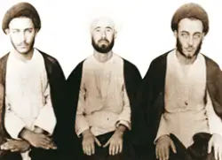 صورة العلامة الطباطبائي وآية الله الشيخ علي أكبر مرندي والعلامة السيد محمد حسن الطباطبائي الإلهي
